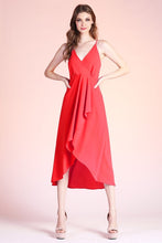 Red Textured Solid Overlap Cami Midi Dress