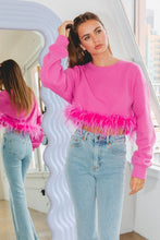 Fuchsia Sweatshirt With Feather Trim