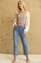 Off White Tweed Bodice and Chiffon Square Top