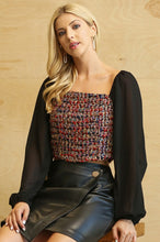 Black Tweed Bodice and Chiffon Square Top
