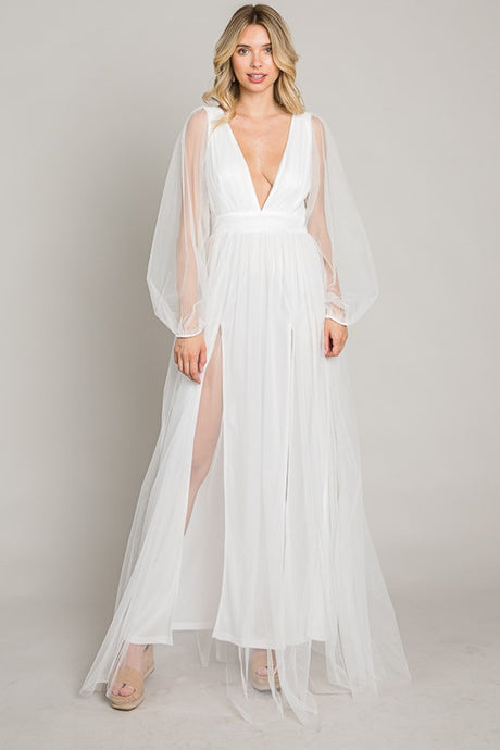 White Mesh Long Dress