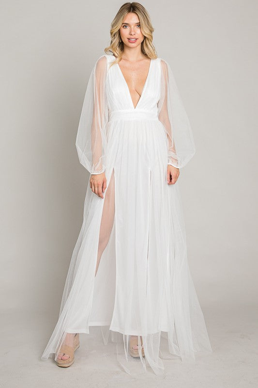 White Mesh Long Dress
