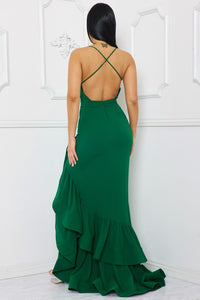 Ivy Green Layer Ruffle Train Detailed Maxi Dress