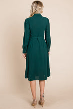 Hunter Green Pintucked Front Button Down Shirtdress With Belt