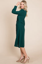 Hunter Green Pintucked Front Button Down Shirtdress With Belt
