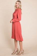 Rust Pintucked Front Button Down Shirtdress With Belt