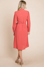 Rust Pintucked Front Button Down Shirtdress With Belt