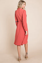 Rust Pintucked Front Button Down Shirtdress With Belt