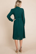 Hunter Green Pintucked Front Button Down Shirtdress With Belt