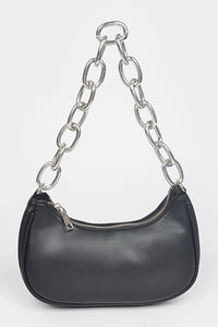 Black Faux Leather Chain Shoulder Bag
