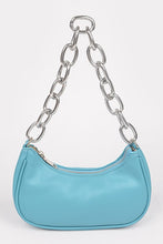 Light Blue Faux Leather Chain Shoulder Bag