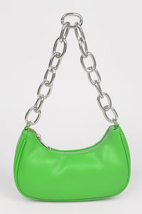 Green Faux Leather Chain Shoulder Bag