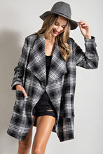Black Open Front Plaid Long Jacket