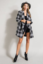 Black Open Front Plaid Long Jacket