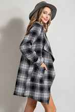Black Open Front Plaid Long Jacket