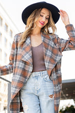 Brown Open Front Plaid Long Jacket