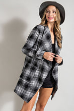 Black Open Front Plaid Long Jacket