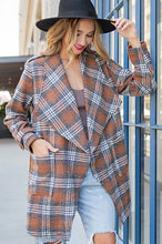 Brown Open Front Plaid Long Jacket