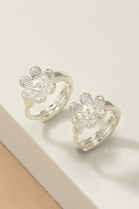 Silver Mini Flower Huggie Hoop Earrings