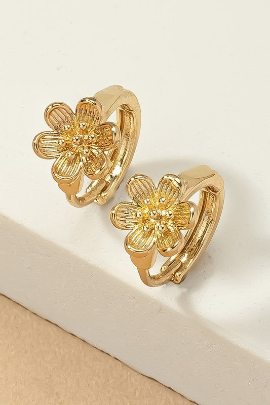 Gold Mini Flower Huggie Hoop Earrings