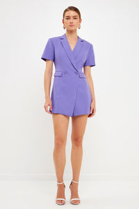 Purple Short Sleeve Blazer Romper