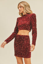Red Crop Top Mini Skirt Sequin Set