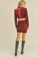 Red Crop Top Mini Skirt Sequin Set