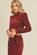 Red Crop Top Mini Skirt Sequin Set