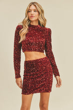 Red Crop Top Mini Skirt Sequin Set