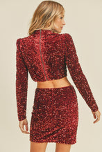 Red Crop Top Mini Skirt Sequin Set
