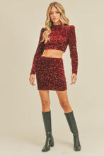 Red Crop Top Mini Skirt Sequin Set