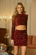Red Crop Top Mini Skirt Sequin Set