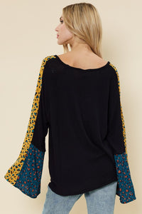 Black Mini Waffle Bell Sleeve Tunic Top