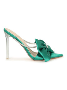 Green Bow Rhinestone Stiletto Sandals
