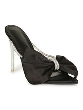 Black Bow Rhinestone Stiletto Sandals