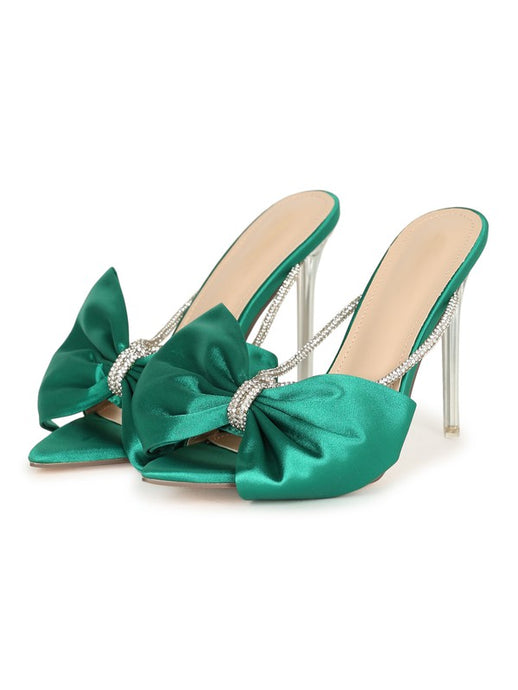 Green Bow Rhinestone Stiletto Sandals