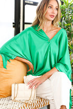 Green V-neck Kimono Sleeve With Tie Detail Satin Top