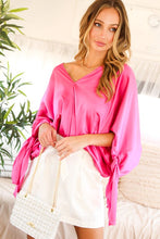 Fuchsia V-neck Kimono Sleeve With Tie Detail Satin Top