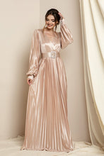 Champagne Surplice V Neck Satin Dress With Belt