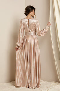 Champagne Surplice V Neck Satin Dress With Belt