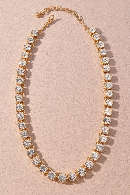 Gold Clear Rhinestone Party Fashion Necklace