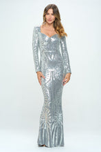 Silver Long Long Sleeve Sequined Evening Dress