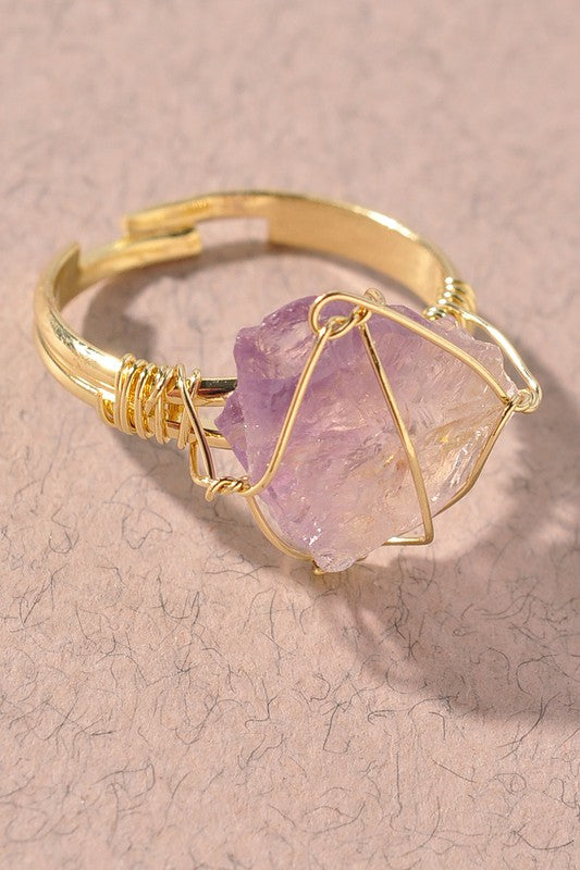 Purple Crystal Gem Statement Rings