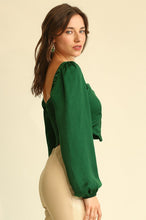 Green Satin Square Neck Hook and Eye Crop Top