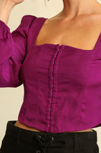 Magenta Satin Square Neck Hook and Eye Crop Top