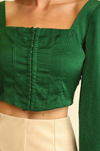 Green Satin Square Neck Hook and Eye Crop Top