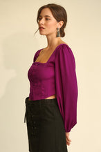 Magenta Satin Square Neck Hook and Eye Crop Top