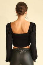 Black Satin Square Neck Hook and Eye Crop Top