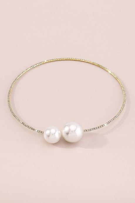 Gold Elegant Big Pearls Collar Necklace