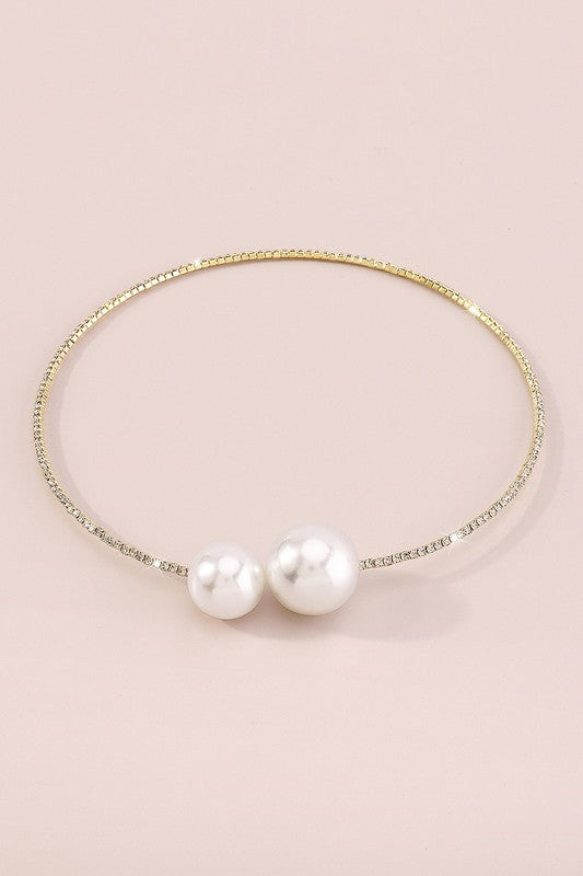 Gold Elegant Big Pearls Collar Necklace